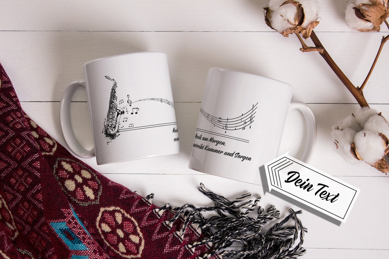 Tasse bedruckt Saxophon, Dein Name, Wunschtext