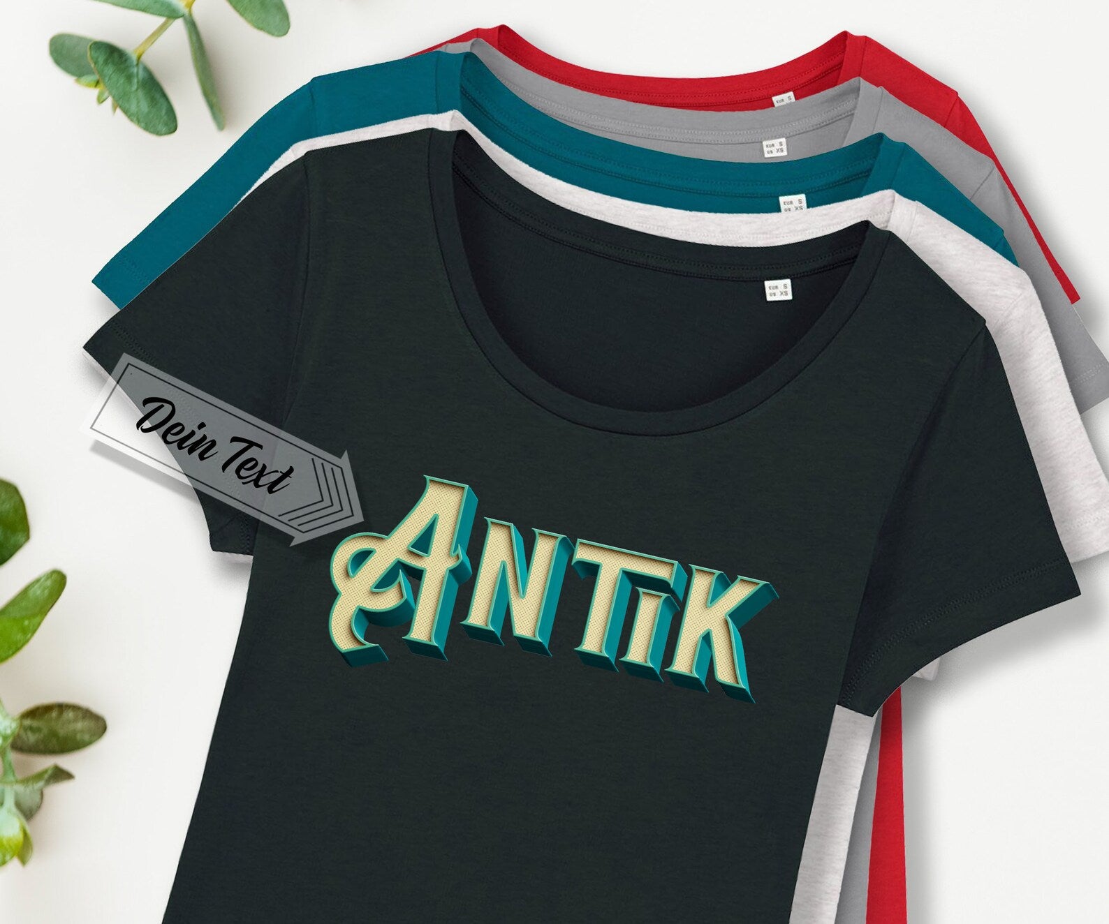Damenshirt mit Wunschtext, Effektschrift "Antik"
