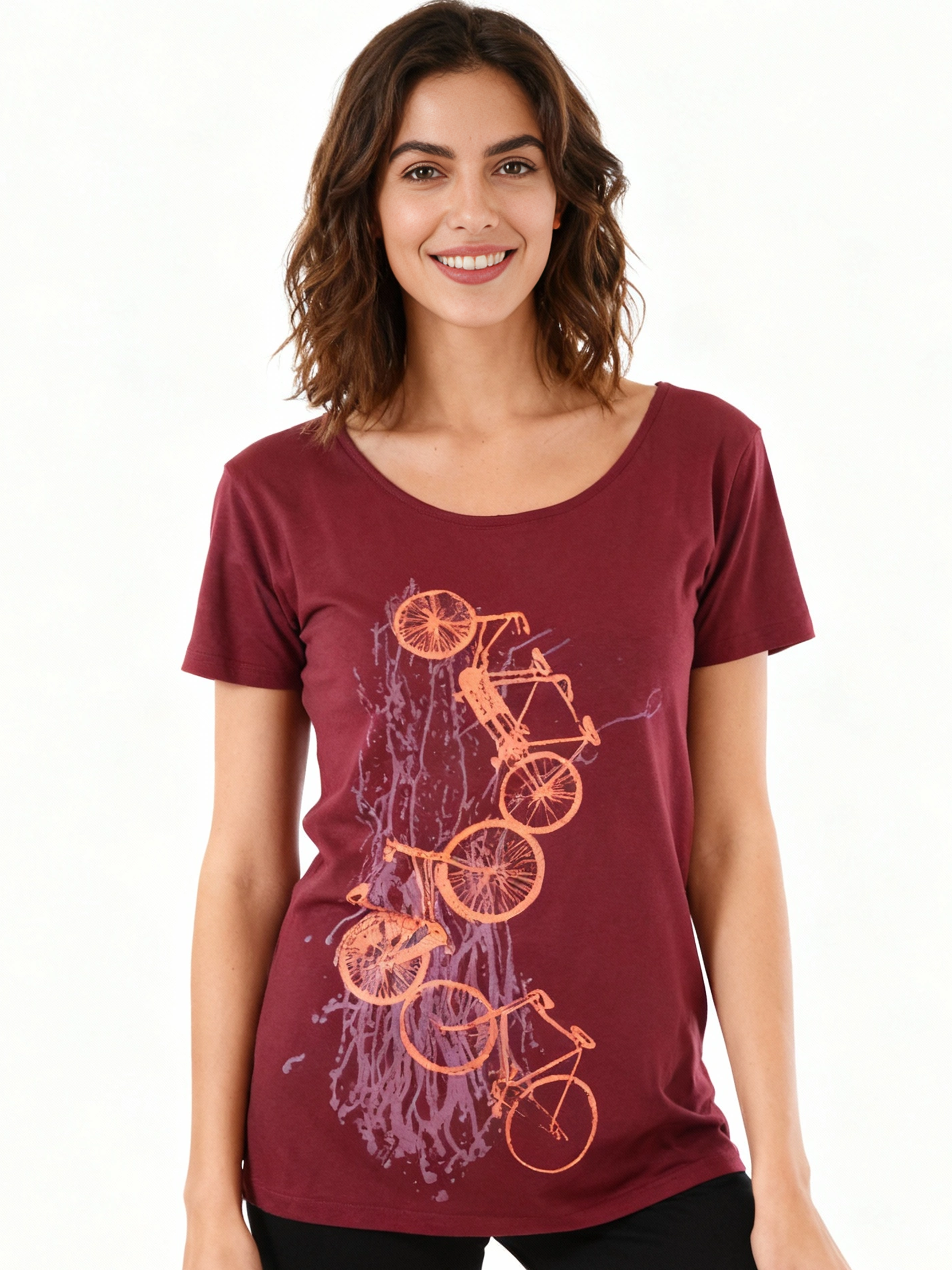 Damen-T-Shirt „Fahrräder“ – Feminines Bio T-Shirt mit Siebdruck