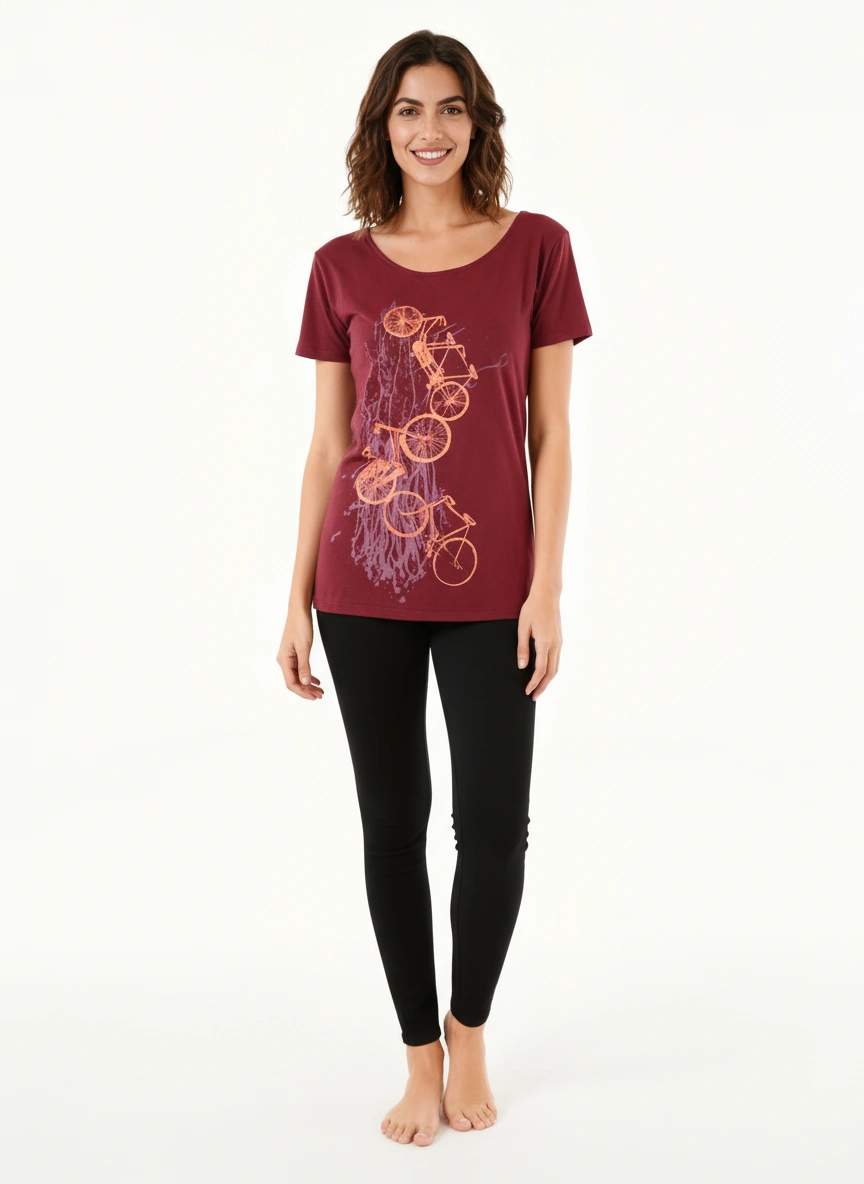 Damen-T-Shirt „Fahrräder“ – Feminines Bio T-Shirt mit Siebdruck