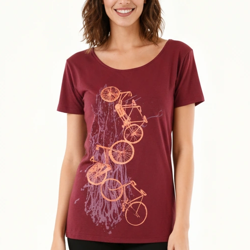 Damen-T-Shirt „Fahrräder“ – Feminines Bio T-Shirt mit Siebdruck