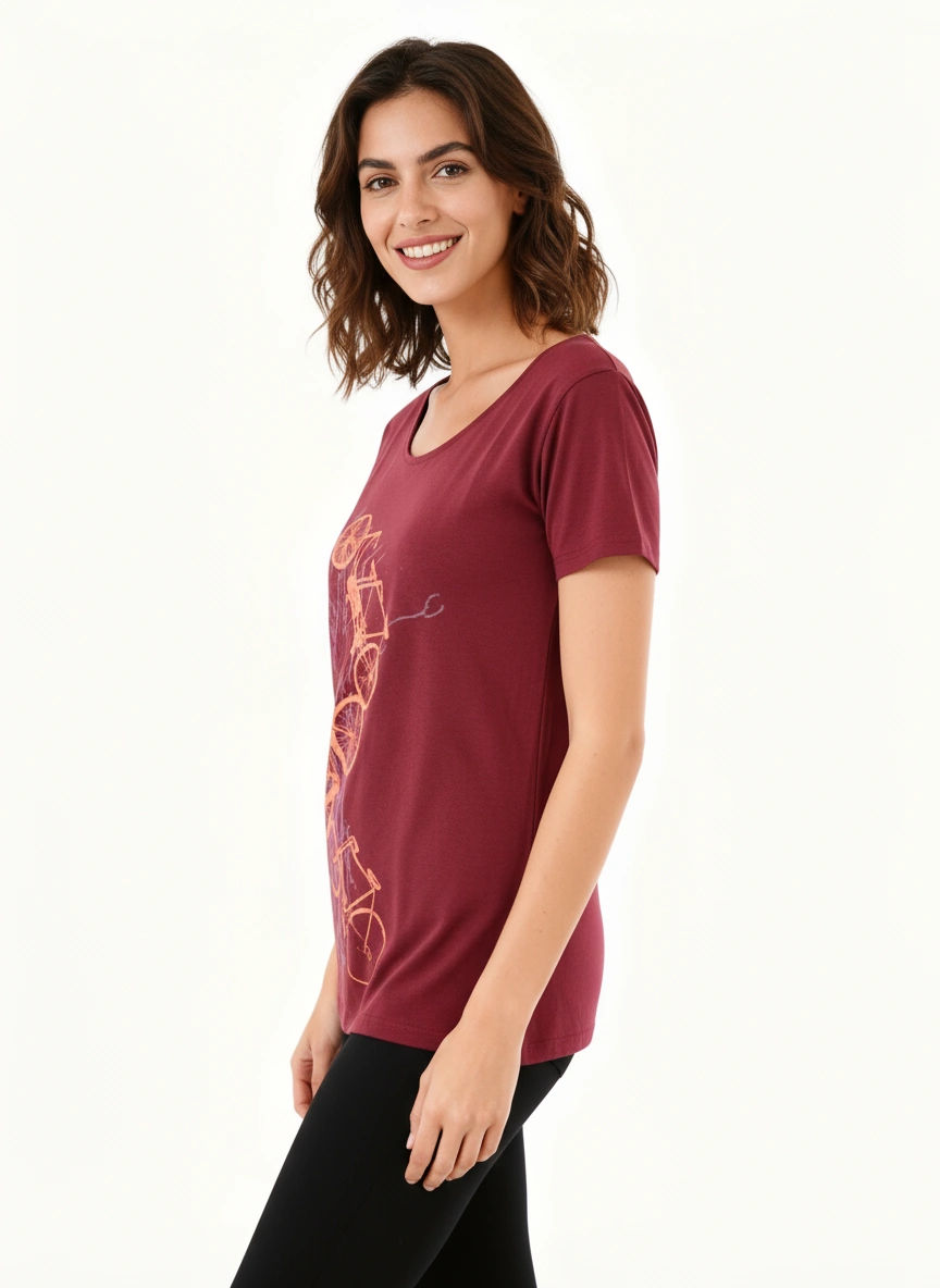 Damen-T-Shirt „Fahrräder“ – Feminines Bio T-Shirt mit Siebdruck