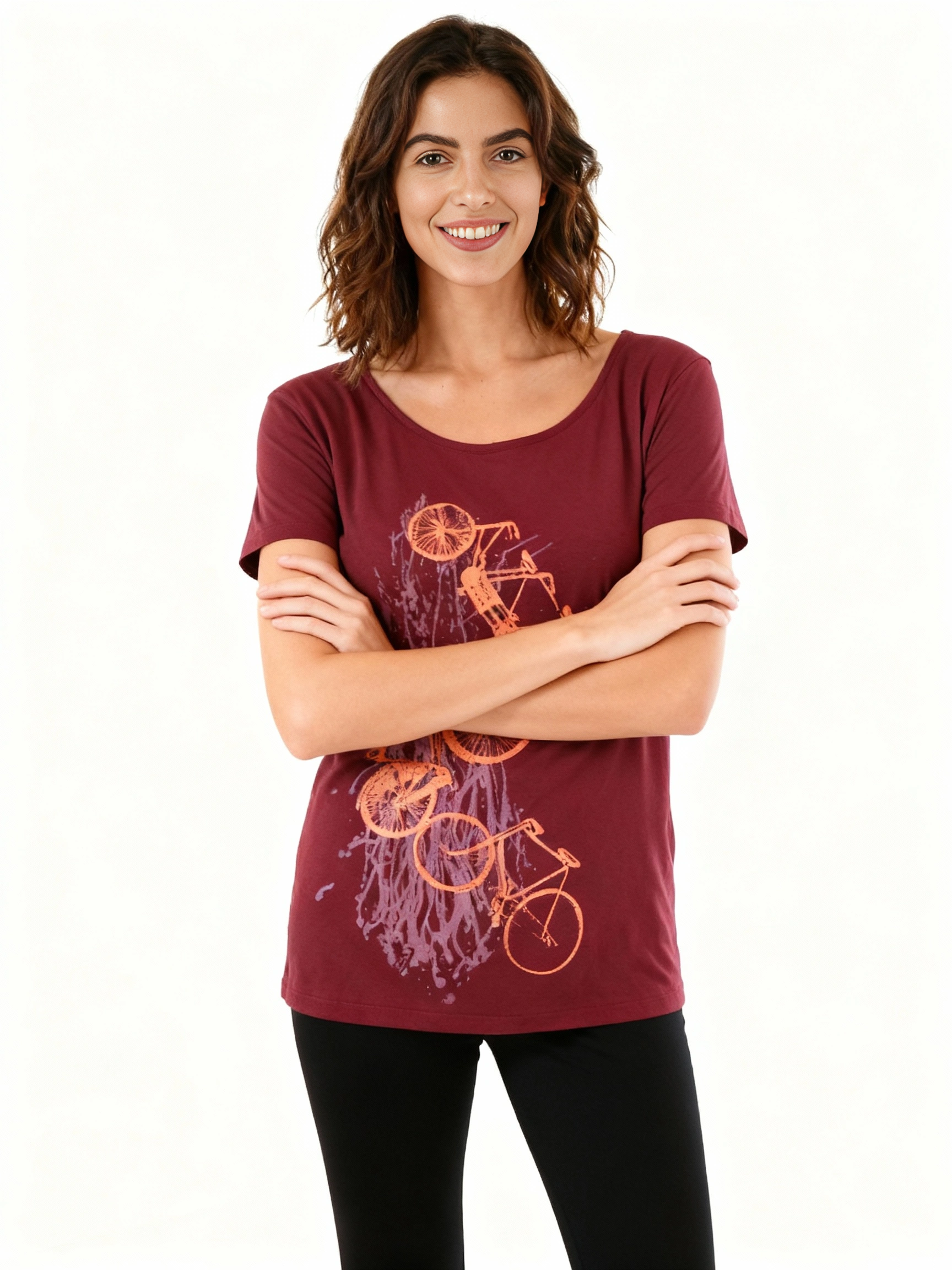 Damen-T-Shirt „Fahrräder“ – Feminines Bio T-Shirt mit Siebdruck