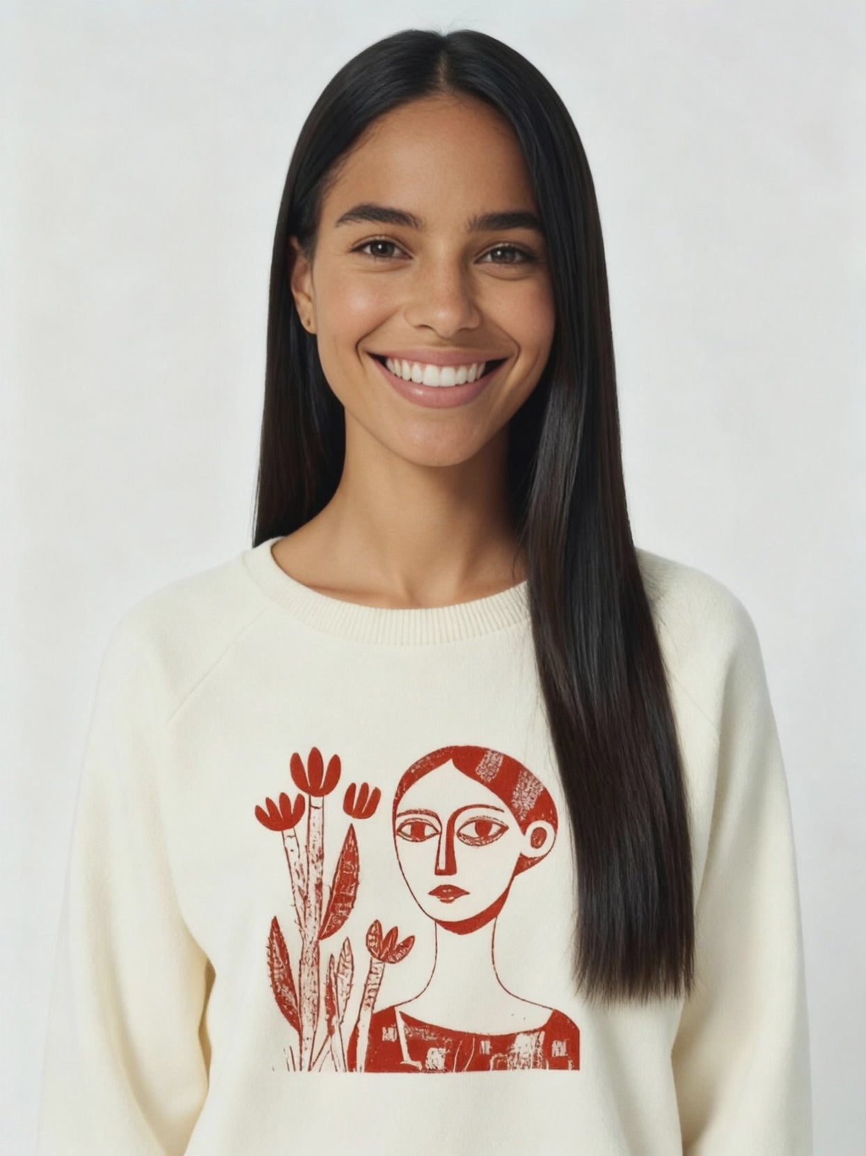 Pullover, "Kaktusfrau" cremeweiß, Sweatshirt, Damen, bedruckt, Bio-Baumwolle