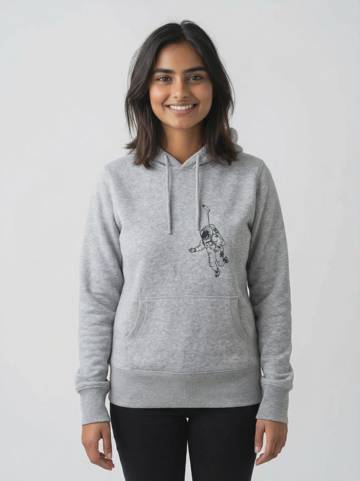 Hoodie "Kosmonaut" grau meliert, Sweatshirt, Damen, bedruckt